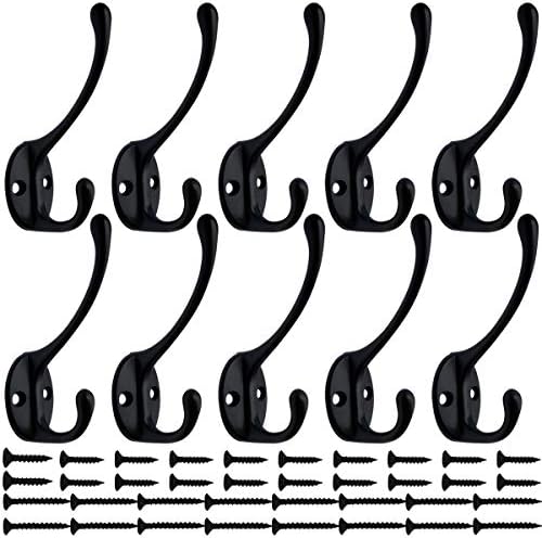 IBosins 10 Pack Black Double Coat Hooks No Rust Hooks by IBosins