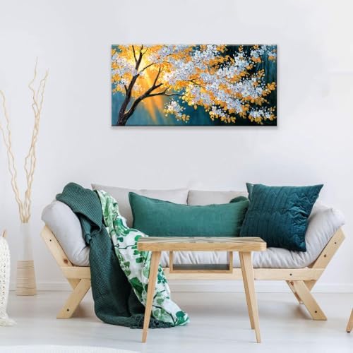 I@U Canvas Modern Yellow Gold Tree Wall Art Decor - Image 2