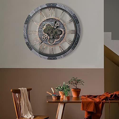 24" Large Wall Clock with Moving Gears, Oversize Vintage Industrial Rustic - Image 6