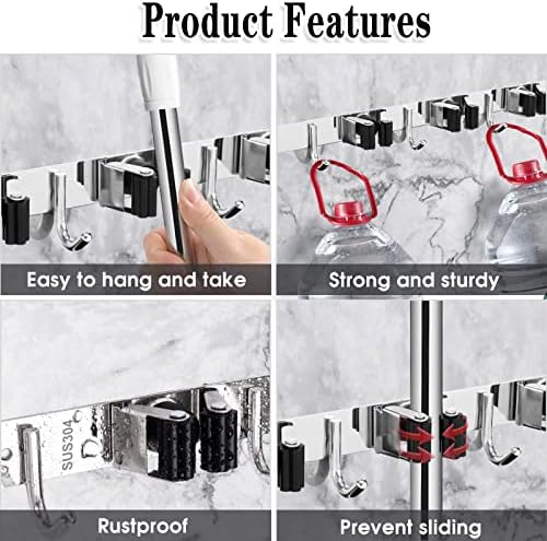 2 Pack Broom Holder Wall Mount, 3 Racks 4 Hooks Mop and Broom Organizer - Image 2