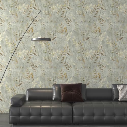 Grey Peel and Stick Wallpaper Vintage Leaf Wallpaper 17.3"×78.8" - Image 5