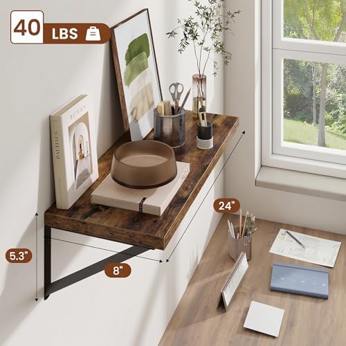 Deep Wall Shelves 24"W x 8"D Engineered Wood Floating Shelves - Image 3