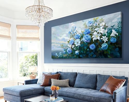 Nicetop Extra Large Blue Roses Floral Canvas Art - Image 6
