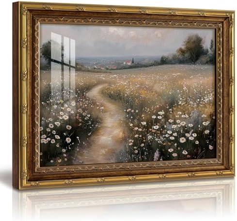 InSimSea Vintage Wildflower Wall Art, Moody Landscape Canvas Print by InSimSeaArt