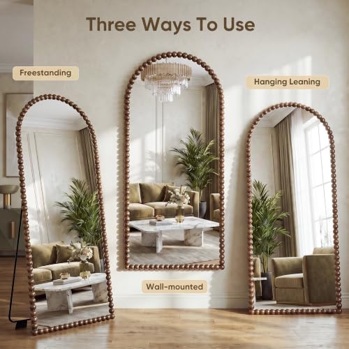Antok 76" x 34" Arched Full Length Mirror, Antique Beaded Frame Floor Standing - Image 4