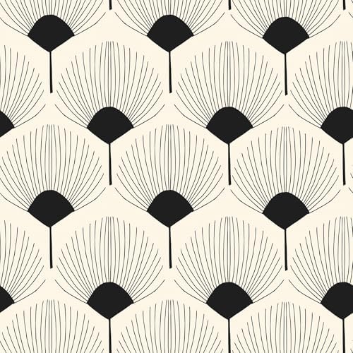 VEELIKE Modern Beige and Black Geometric Wallpaper Peel and Stick Boho Art Deco by VEELIKE