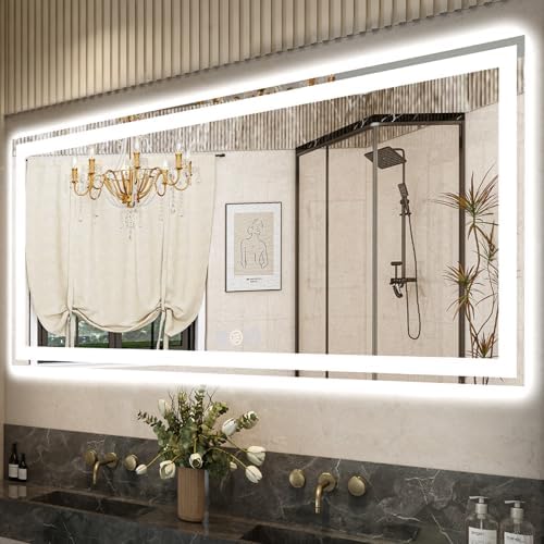 72x32 LED Bathroom Mirror, Separate Front and Back Lights by GreatMirrorTalksItself