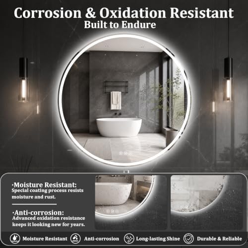 Round LED Bathroom Mirror, 42 Inch, HD Shatterproof Tempered Glass - Image 4