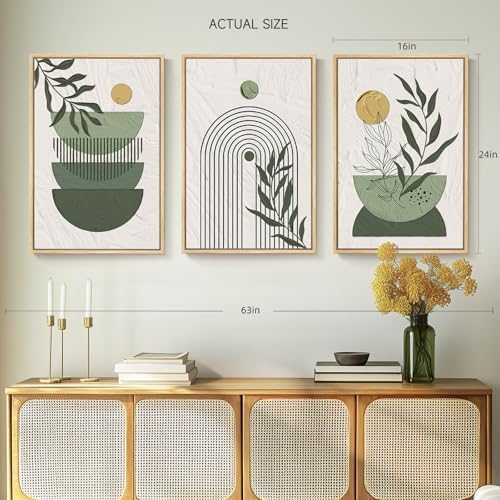 Framed Sage Olive Green Boho Botanical Abstract Wall Art Bedroom, 16x24 In - Image 3