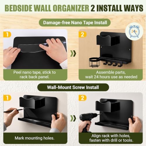 Floating Bedside Wall Shelf, Metal Wall Organizer - Image 6