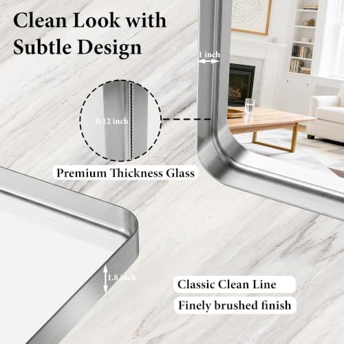 Bathroom Mirror for Wall, 30 Inch Square Mirror, Matte Silver Metal Framed - Image 6