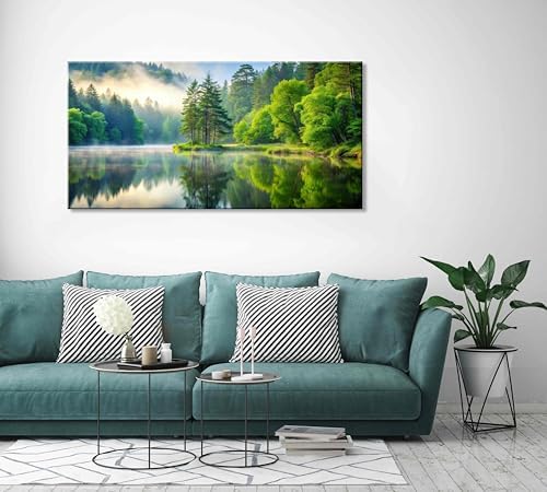 Lasdel Beautiful Lakeside Forest Landscape Wall Art - Image 5