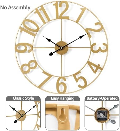 Sorbus Large Wall Clock, Metal Frame, Battery Powered - Image 4