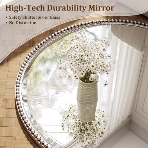 24'' Round Bathroom Mirror, Beaded Circle Decorative Wall Mirror - Image 3