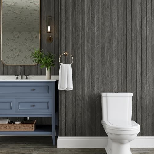 VEELIKE Modern Charcoal Wood Wall Panels 30''x118'' Herringbone Slat Peel and - Image 6