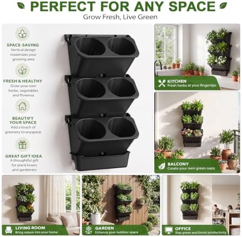 Briwooody 3 Set 6 Pocket Vertical Stackable Wall Planters Kit Outdoor Self - Image 4