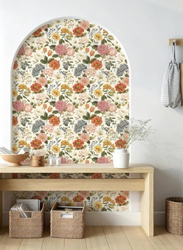 Vintage Floral Peel and Stick Wallpaper Floral and Leaf Contact Paper Beige - Image 3