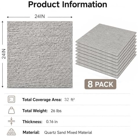VooBang 8 Pack 24"x24" Flexible Faux Stone Wall Panels, 32 SqFt - Image 2