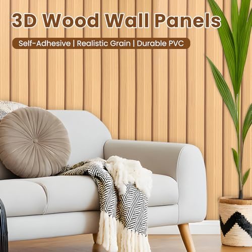 Thick Peel and Stick Slat Wall Panel Self-Adhesive 3D Wood Grain Yellow - Image 2