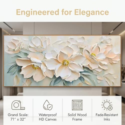 Anolyfi Framed White Floral Canvas Wall Art - Image 3