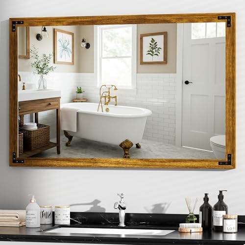 Hasipu Farmhouse Bathroom Mirror, Walnut Vintage Vanity Mirror Modern Farmhouse by Whatssuitableisthebest