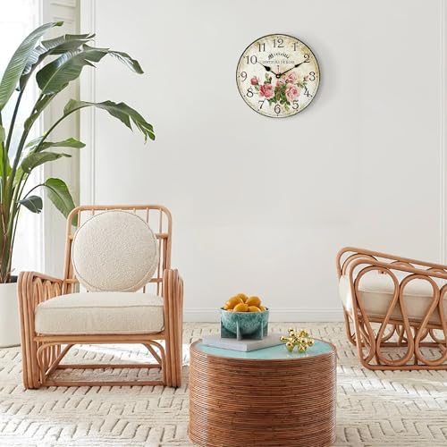 Lafocuse 12 Inch Silent Wooden Rustic Pink Rose Wall Clocks - Image 4