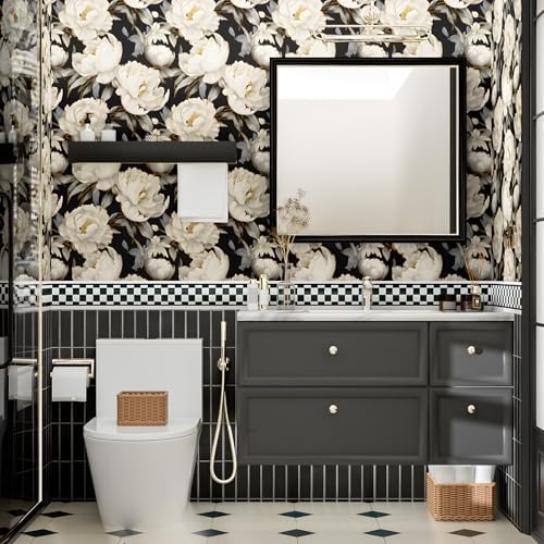 ILHIIOR Black/White Floral Peel and Stick Wallpaper 17.5 x 78 Inches - Image 4