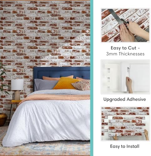 Commomy Faux Brick 3D Wall Panels Peel and Stick 12 pcs of 22.8" x 11.8" - Image 5