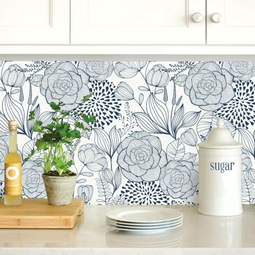 Wudnaye Navy Blue and White Floral Peel and Stick Wallpaper 16.9"×393" - Image 6