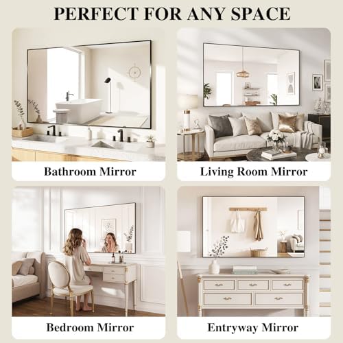 Koonmi Black Rectangle Wall Mirror, 36x55 Inch Bathroom Mirror, Aluminum Frame - Image 6