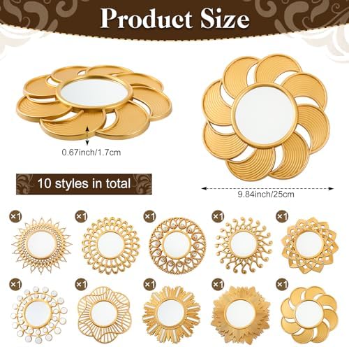 Barydat 10 Pcs Boho Gold Sun Mirrors - Image 2