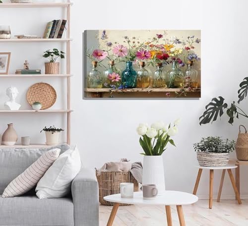 Havplemoy Framed Retro Farmhouse Flowers Canvas Wall Art - Image 6