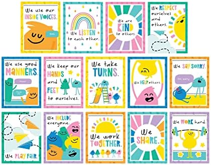 Carson Dellosa Rules for a Happy Class Poster Set, Classroom Behavior Decor by CarsonDellosaEducation