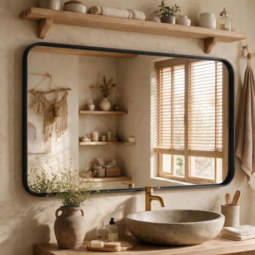 30"x 40" Black Bathroom Mirror for Sink, Rectangle Vanity Mirror by HAPPYMONTLLC