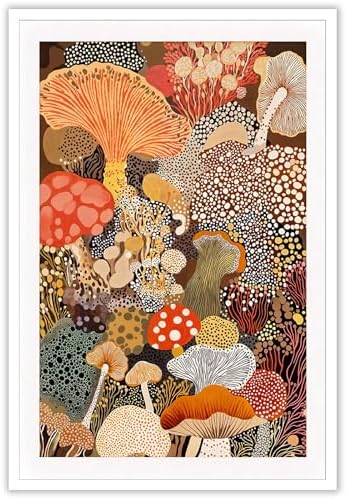 Abstract Mushroom Poster Vintage Japanese Fungi Canvas Wall Art Modern by Unknown