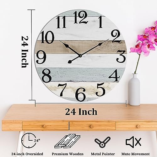 24 Inch Wall Clock Wood Round Silent Non-Ticking Clock - Image 3