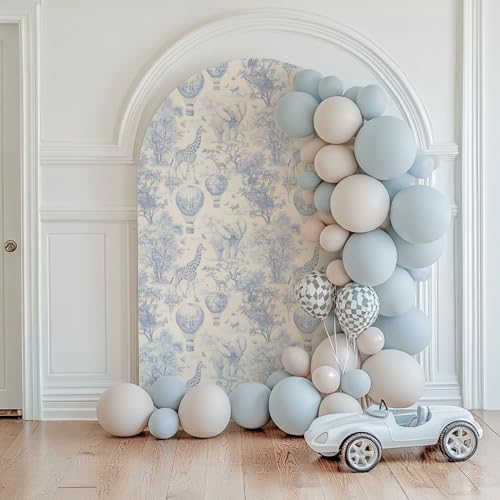 RollsRolla Blue Safari Toile Peel and Stick Wallpaper, Vintage Hot Air Balloon - Image 3