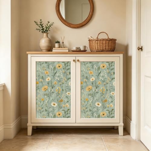 BOKEBEVE Green Floral Wallpaper Peel and Stick Boho Yellow 17.5 x 118In - Image 2