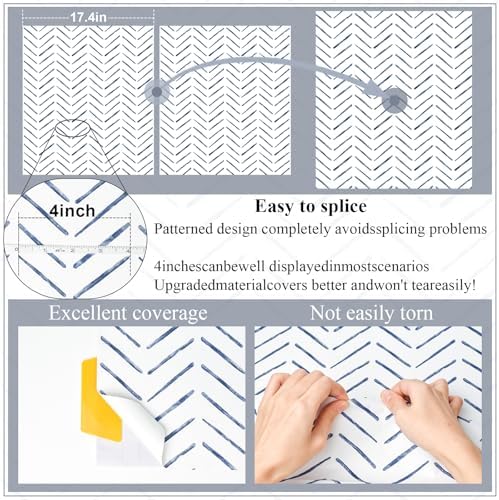 Rugreat Blue Herringbone Peel and Stick Wallpaper Modern 197inL17.3inW - Image 6