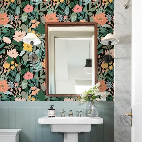 Simon&Siff 17.3'' x 120" Vintage Green Floral Peel and Stick Wallpaper - Image 2