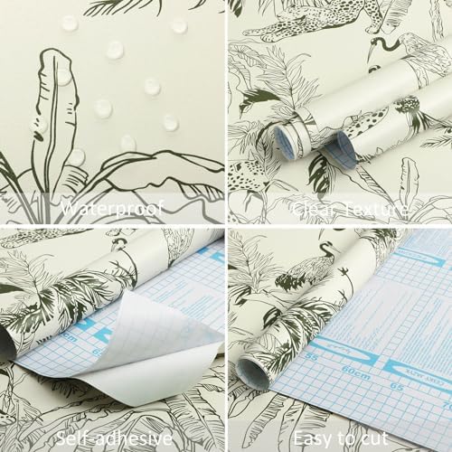 Heroad Boho Jungle Peel and Stick Wallpaper Beige and Green Contact Paper - Image 2