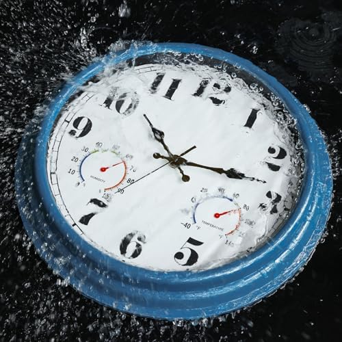 16 Inch Blue Outdoor Waterproof Wall Clock - Image 2