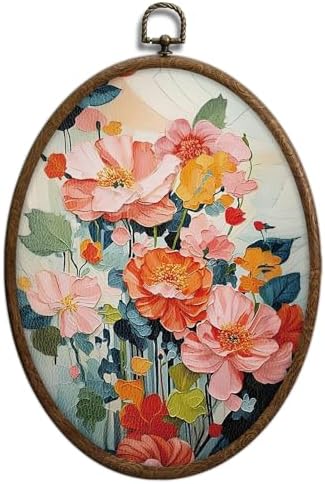 Abstract Colorful Floral Oval Wall Art, Bright Spring Flower Botanical Oval by Unknown