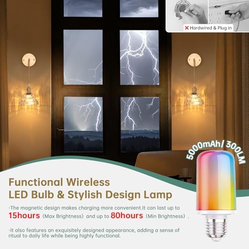 Shenmoyl Vintage Battery Operated wall sconces Set of 2, Wall Lamps - Image 4
