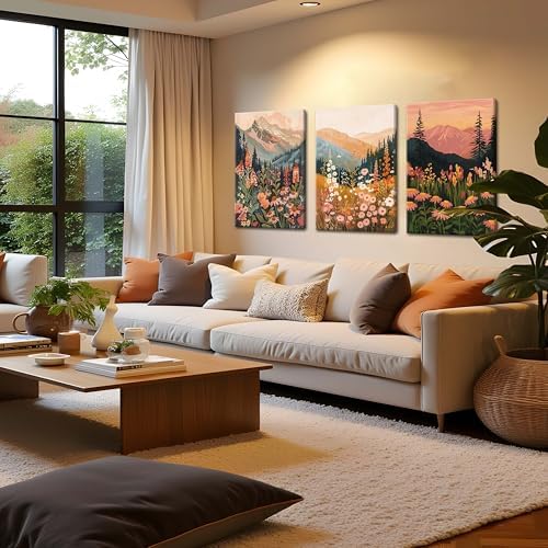 Framed Wildflower Mountain Landscape Wall Art Set of 3, Colorful Floral Wall - Image 4
