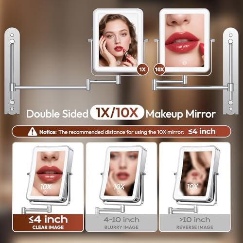 7“ Height Adjustable Wall Mounted Lighted Makeup Mirror - Image 6