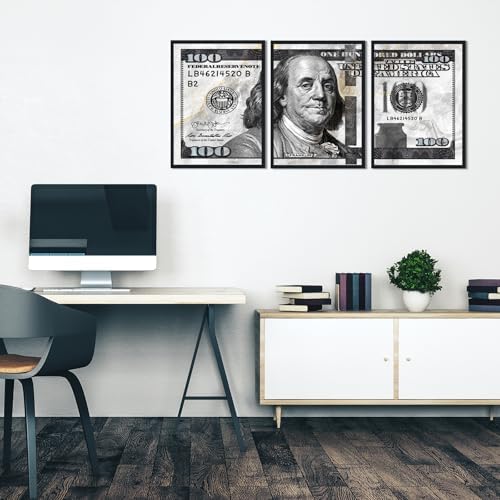 Black and White Canvas Wall Art Benjamin Franklin 100 Dollar Money Painting 3 - Image 4