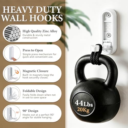 Foldable Wall Hooks, 4 Pack White Heavy Duty Coat Hooks, Screw Mounted - Image 5