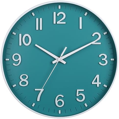 HZDHCLH 12 Inch Silent Wall Clock Battery Operated Non Ticking Teal by HZDHCLH