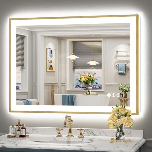 44x32 Gold LED Bathroom Mirror by Awandee